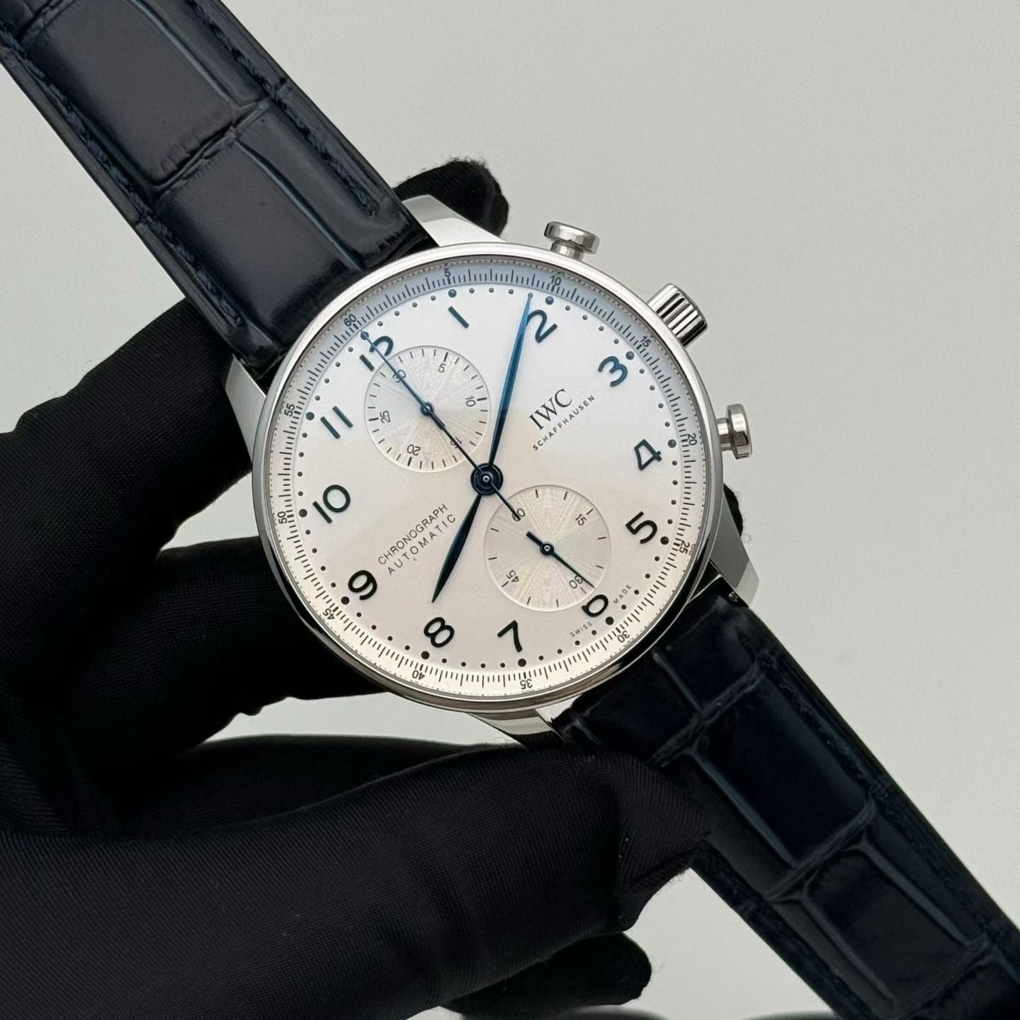 IWC Portugieser Chronograph Silver Dial Blue Hands