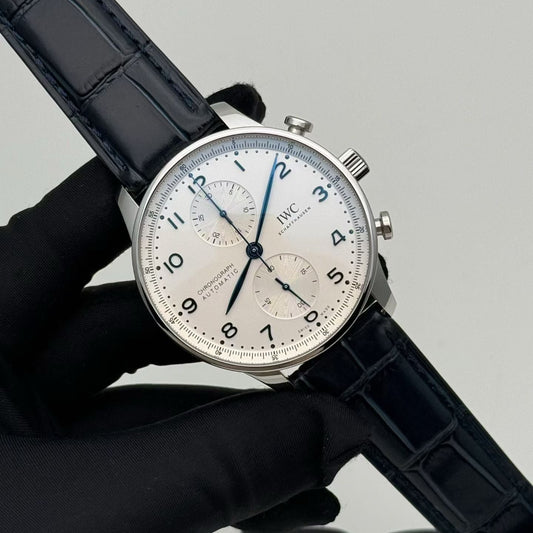 IWC Portugieser Chronograph Silver Dial Blue Hands