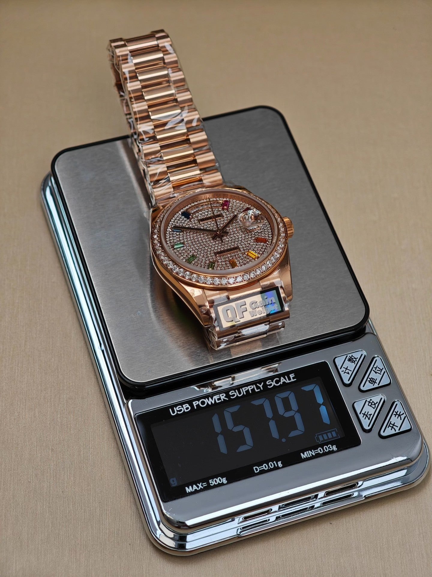 Rolex Day-Date 36 Everose Gold Rainbow Sapphire Dial