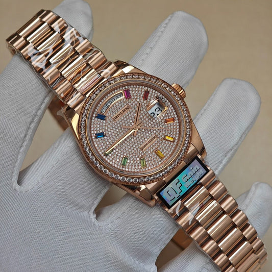 Rolex Day-Date 36 Everose Gold Rainbow Sapphire Dial