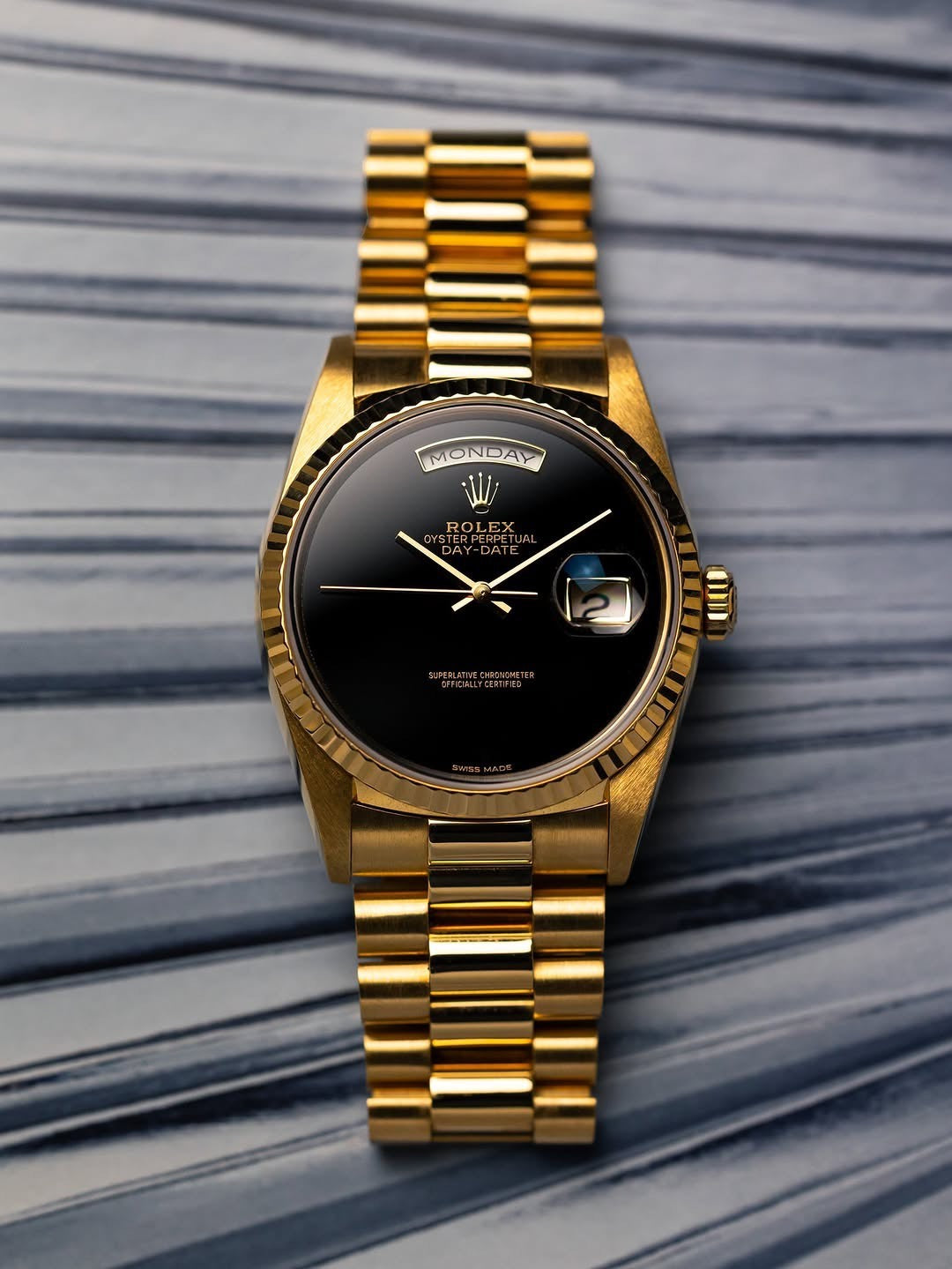 Rolex Day-Date 18038 18K Yellow Gold with Black Onyx Dial