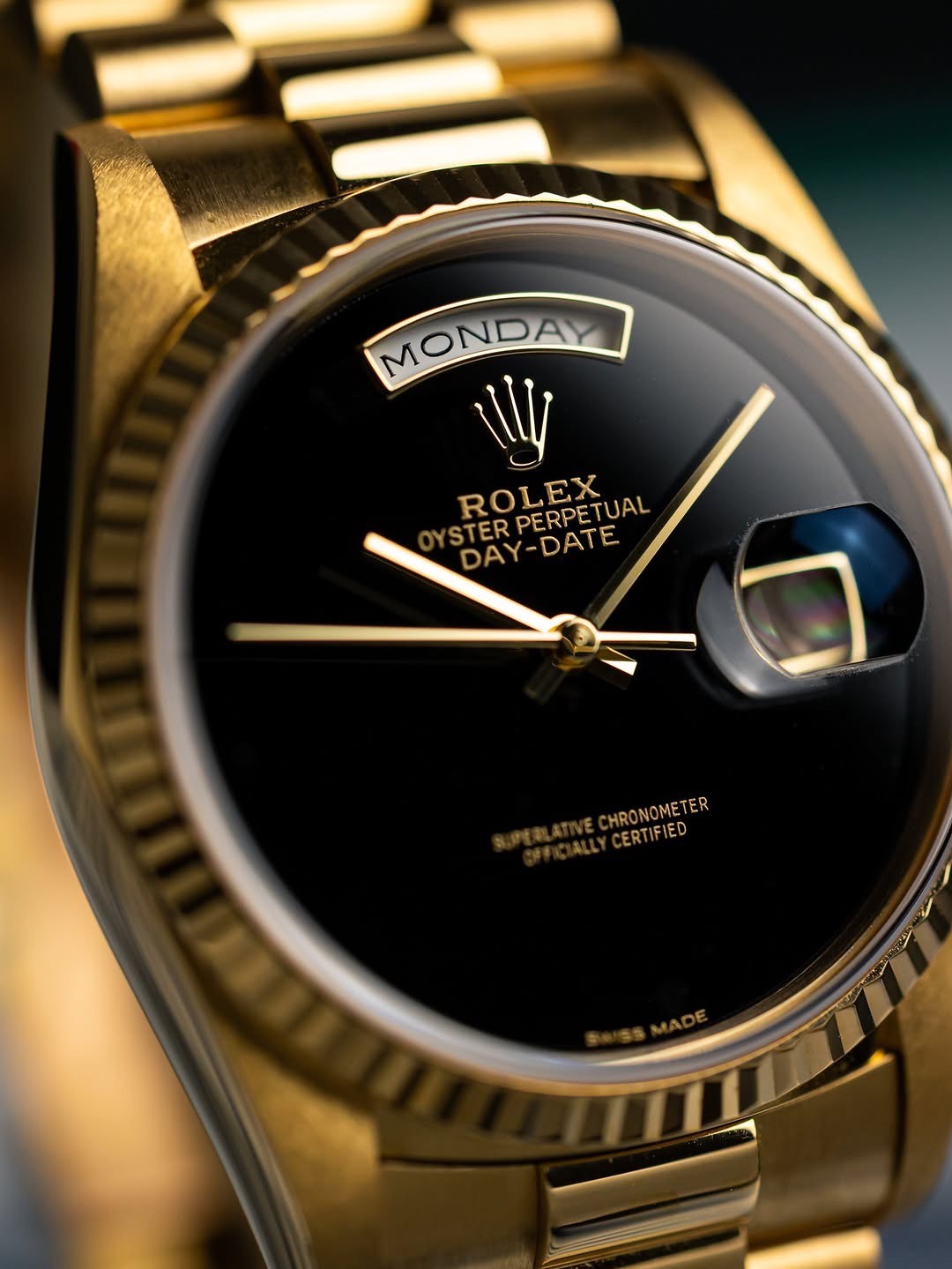Rolex Day-Date 18038 18K Yellow Gold with Black Onyx Dial