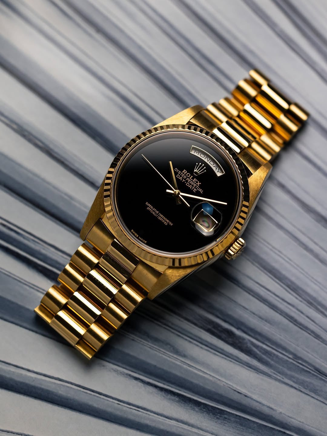 Rolex Day-Date 18038 18K Yellow Gold with Black Onyx Dial