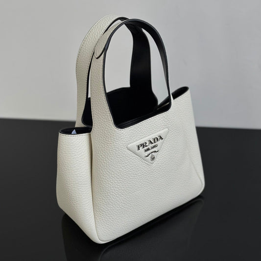 Prada Dynamique Small White Leather Tote Bag