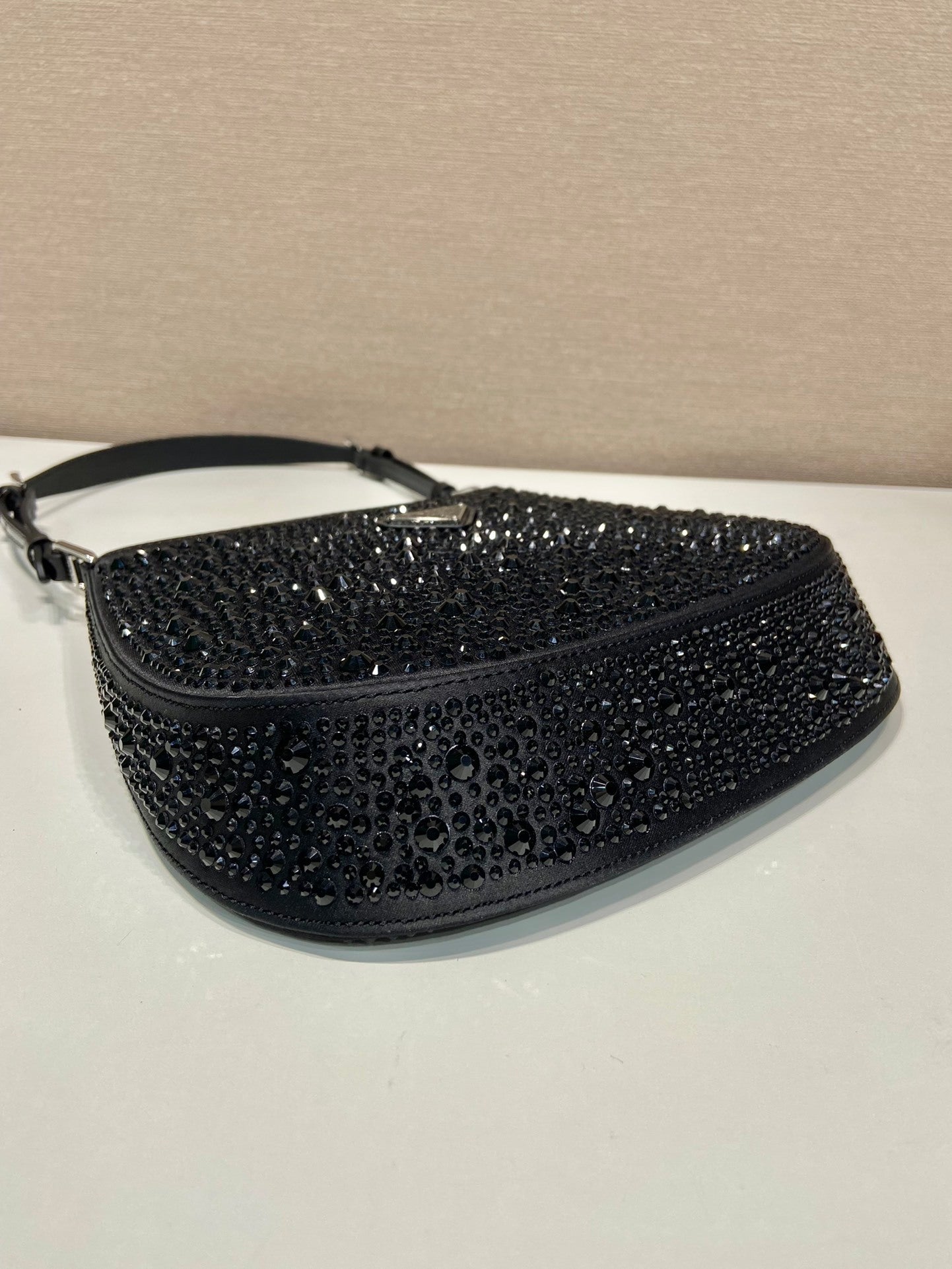 Prada Cleo Satin Shoulder Bag with Crystals