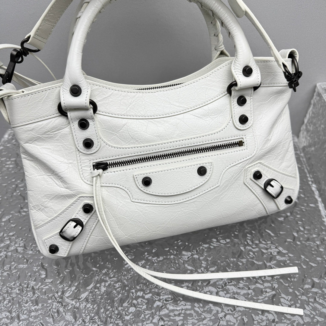 Balenciaga Le City Studded White Leather Satchel
