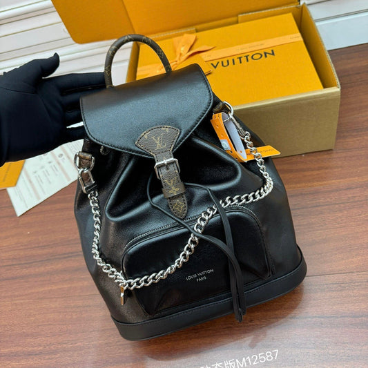 Louis Vuitton Montsouris Vibe PM Backpack in Black Lambskin Leather