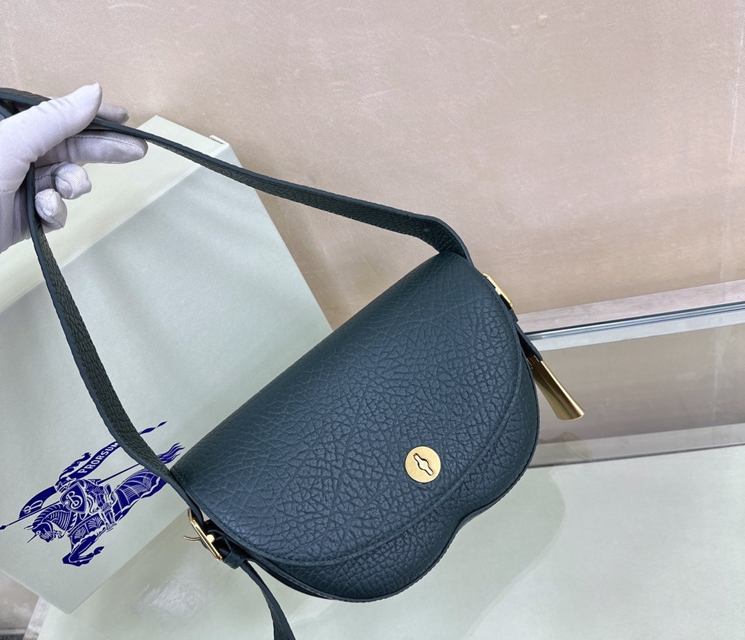 Burberry Chess Satchel Dark Green Textured Leather Luxury Handbag