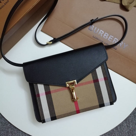 Burberry Macken Check Canvas Crossbody Bag with Gold-Tone Clasp