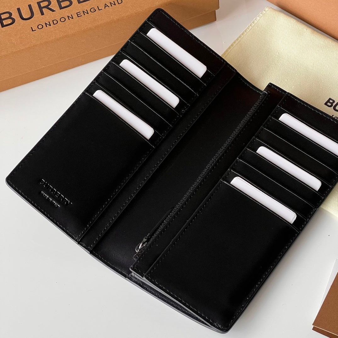 Burberry London England Charcoal Check Textured Leather Wallet