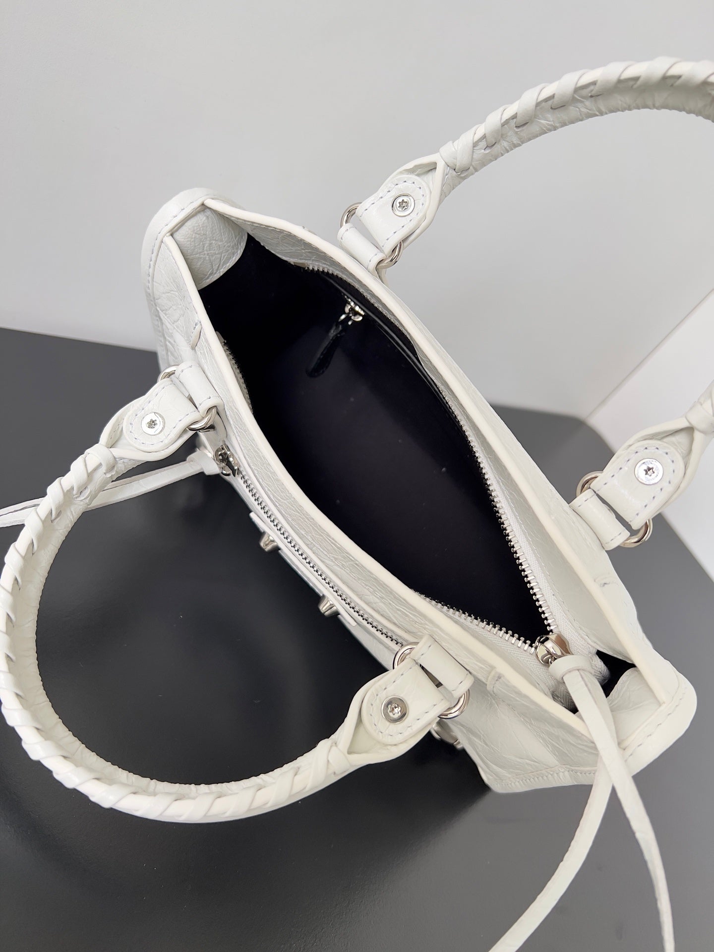 Balenciaga Le City Optic White Studded Leather Bag