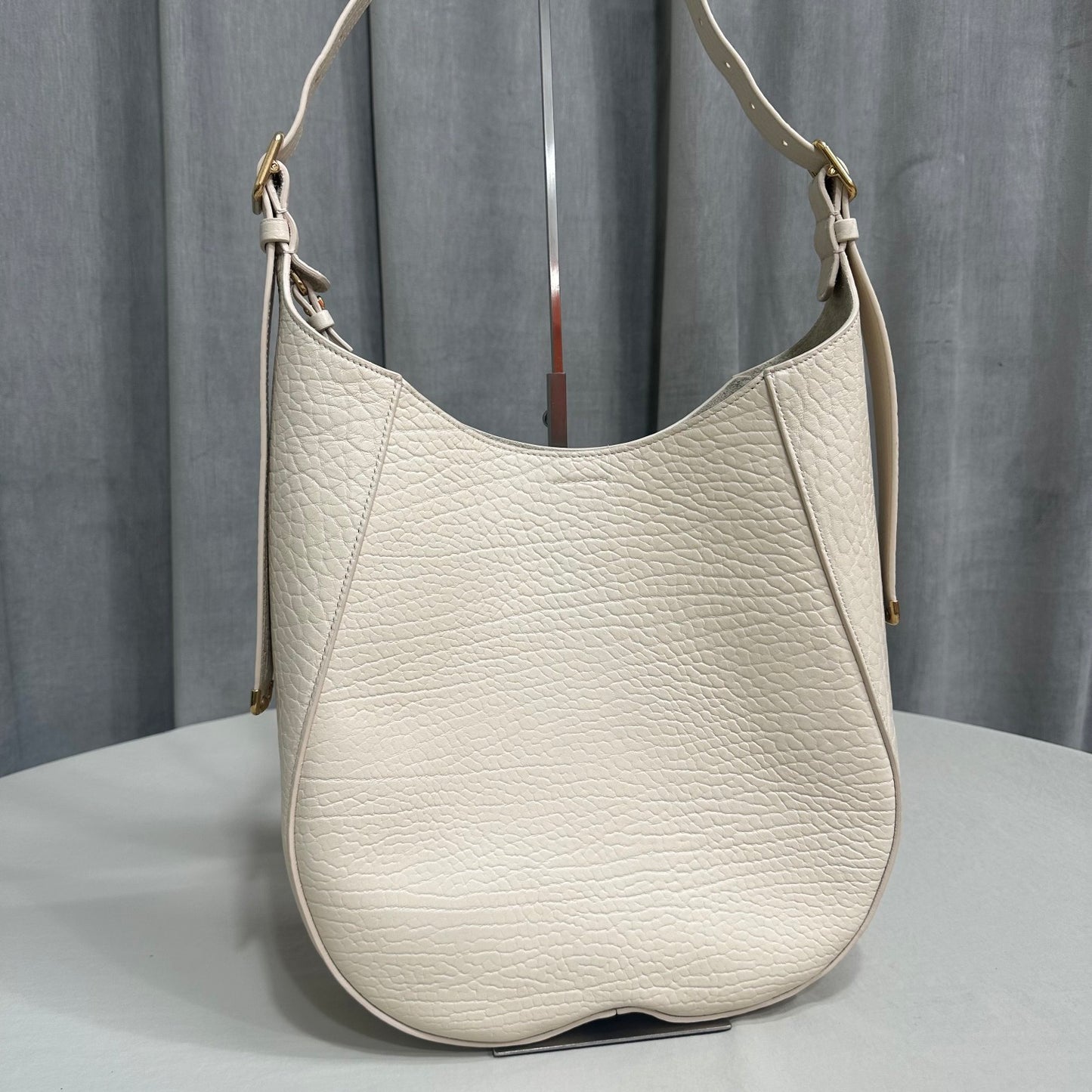 Burberry Chess Medium Hobo Bag in White Pebbled Calfskin Leather