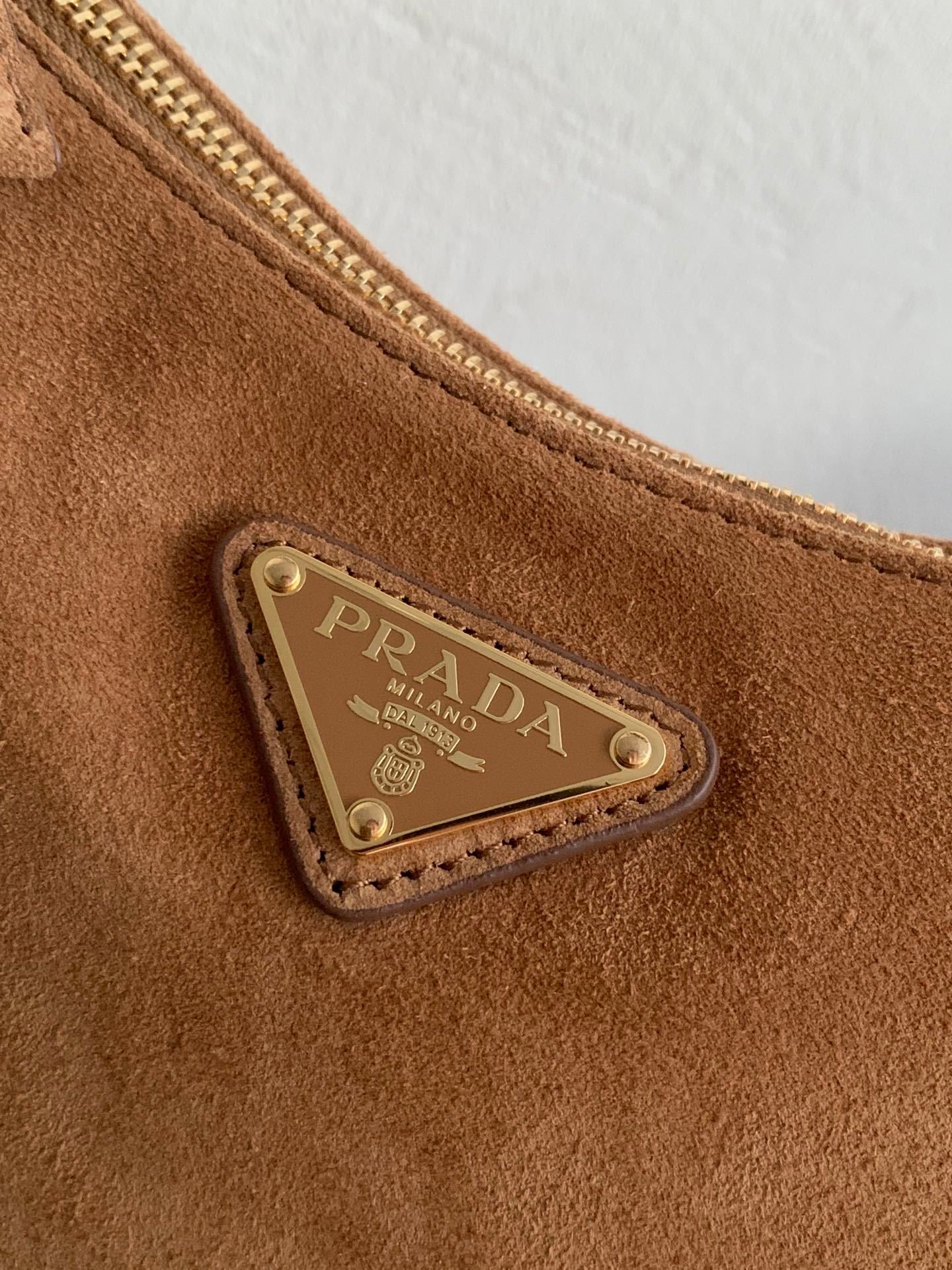 Prada Aimée Medium Brown Suede Shoulder Bag