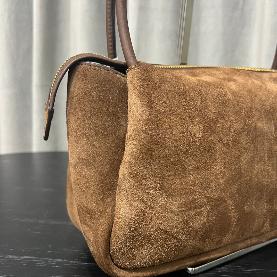 Prada Darling Medium Cocoa Brown Suede Shoulder Bag