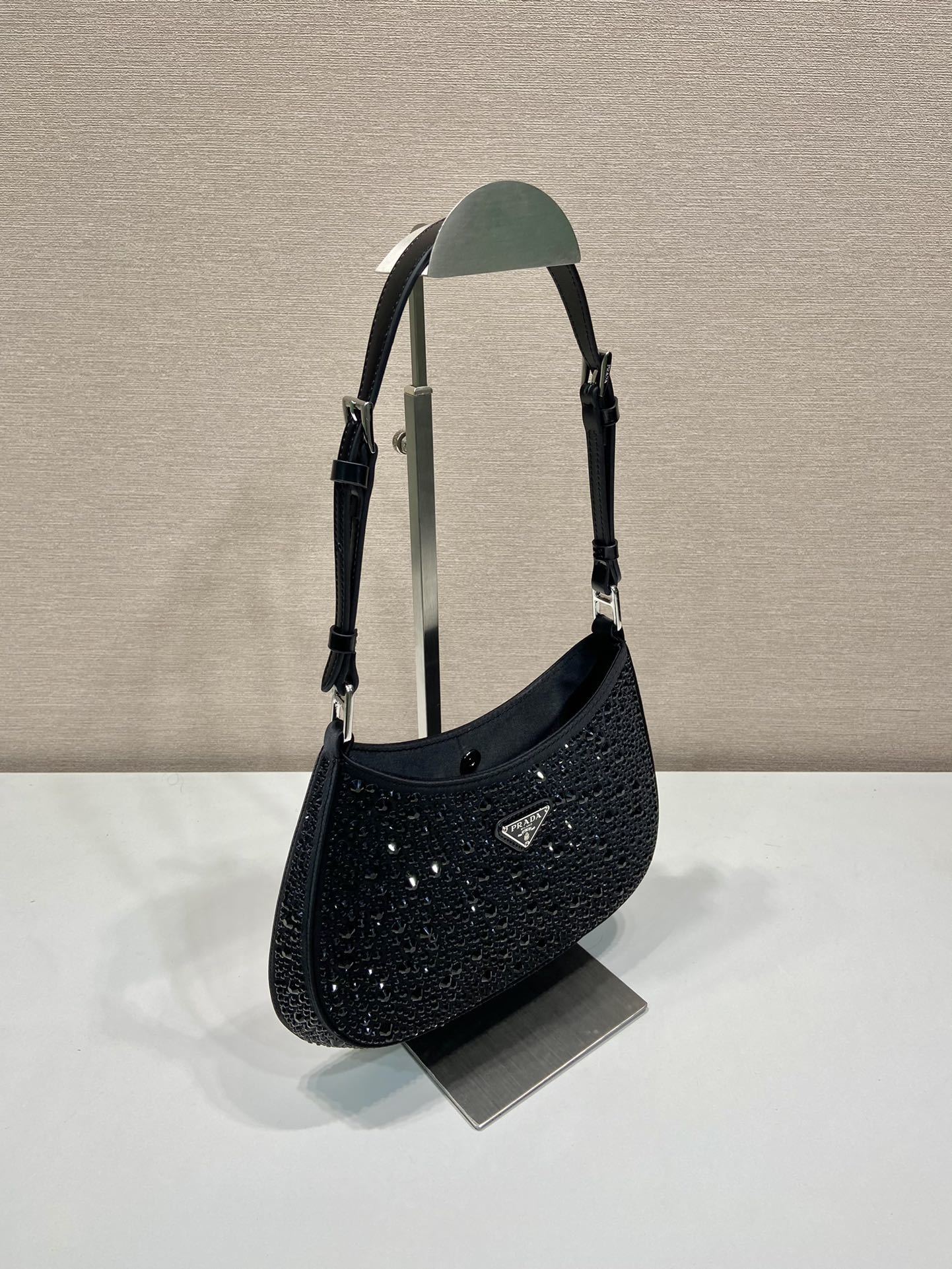 Prada Cleo Satin Shoulder Bag with Crystals