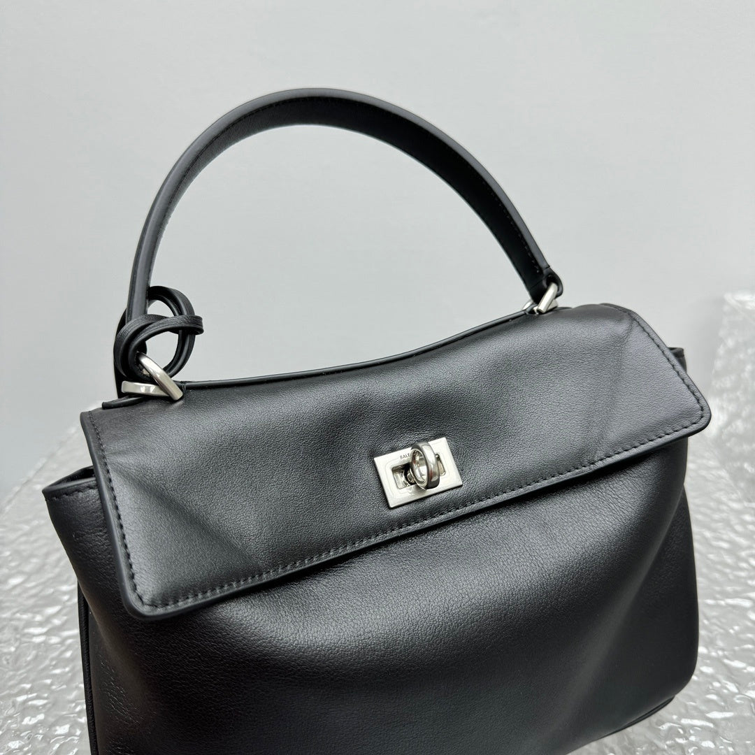 Balenciaga Rodeo Black Calfskin Handbag Silver Hardware