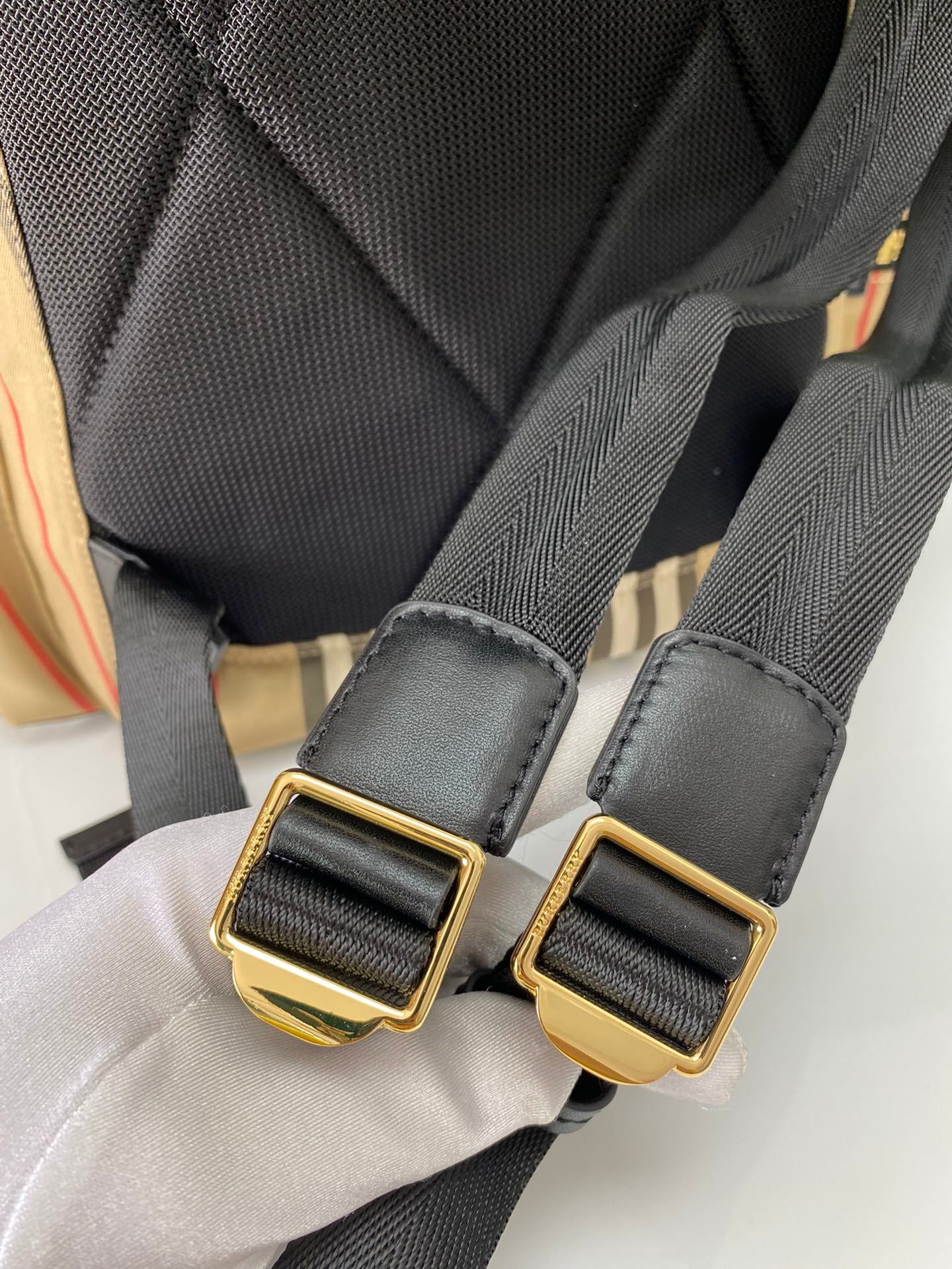 Burberry Vintage Check Backpack with Leather Trim & Buckle Closures