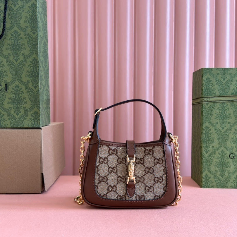 Gucci Jackie 1961 Mini Shoulder Bag in Camel & Ebony GG Canvas