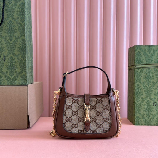Gucci Jackie 1961 Mini Shoulder Bag in Camel & Ebony GG Canvas