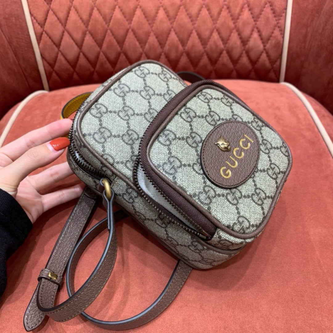 Gucci Neo Vintage GG Supreme Mini Crossbody Bag in Brown Canvas & Leather