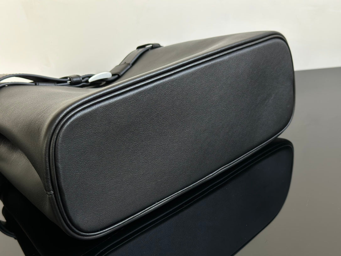 Prada Buckle Black Leather Handbag with Belt