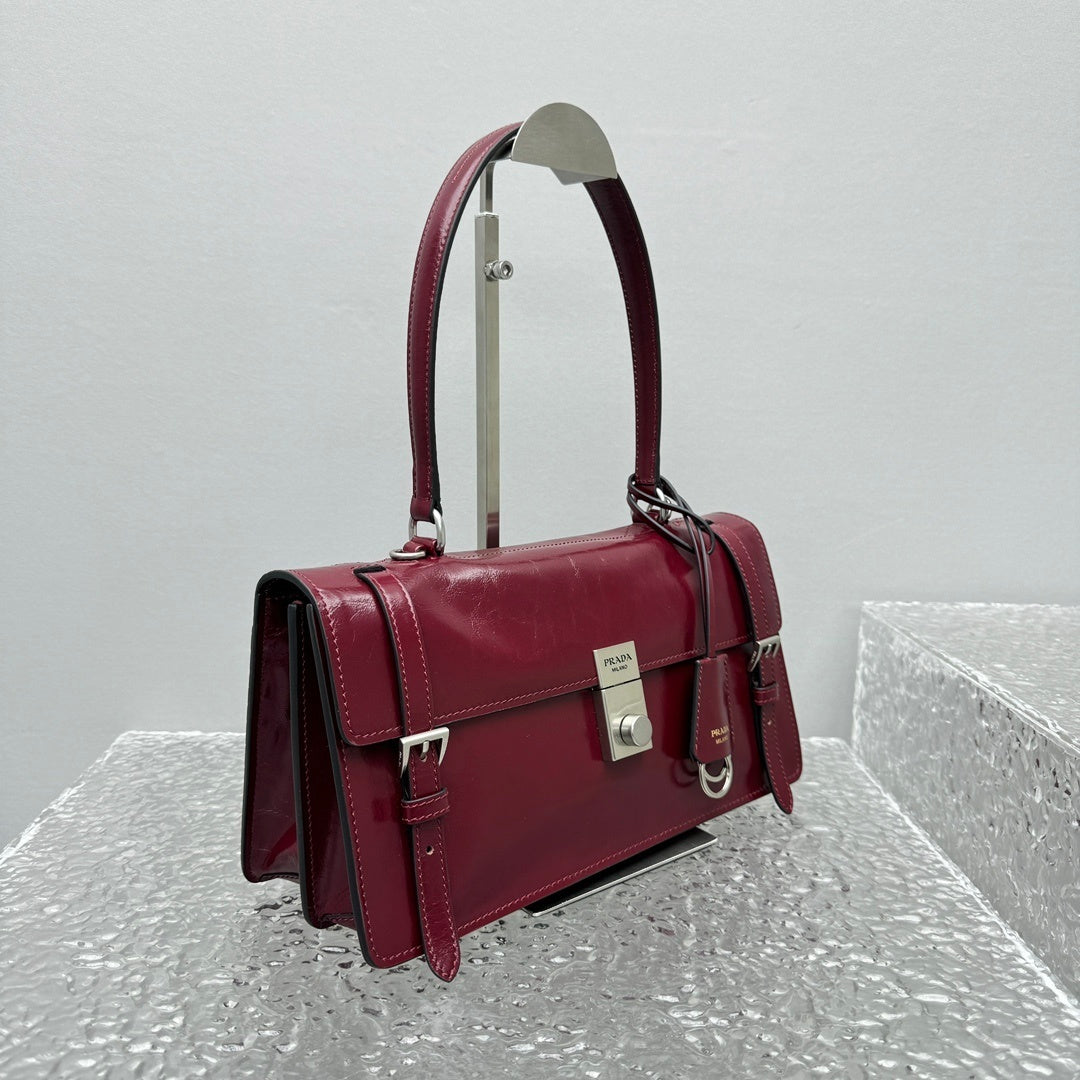 Prada Bonnie Medium Leather Handbag in Red / Burgundy