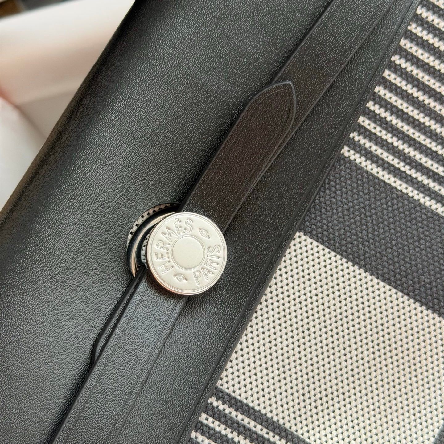 Hermès Herbag Zip 31 Striped Canvas Black Leather