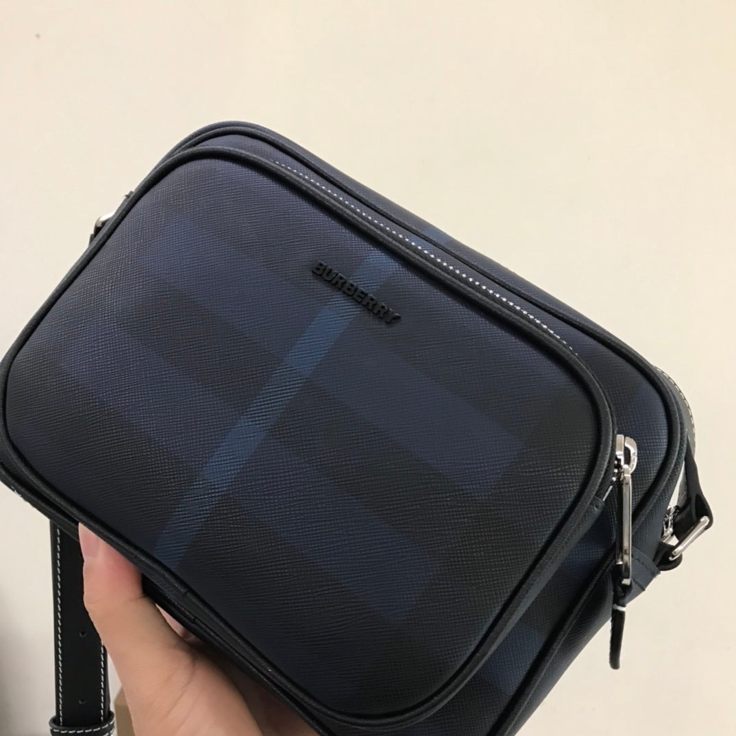 Burberry Paddy Black & Blue Check Coated Canvas Crossbody Bag