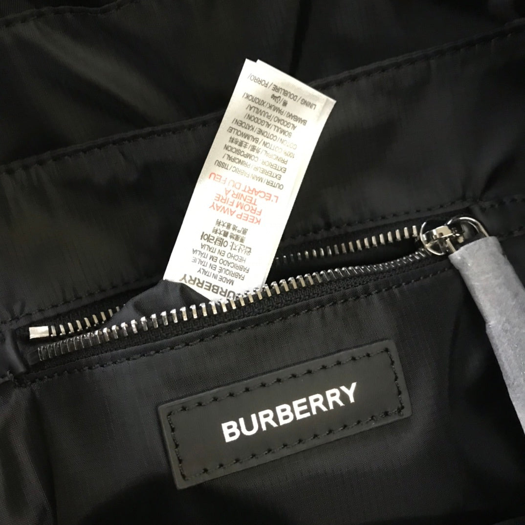 Burberry Logo Print Nylon Rucksack Black Backpack with Leather Straps