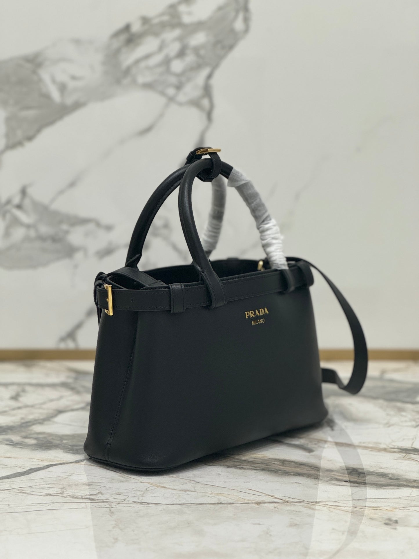 Prada Buckle Small Leather Tote Bag – Black