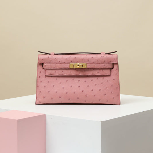 Hermès Kelly Pochette Pink Ostrich Leather