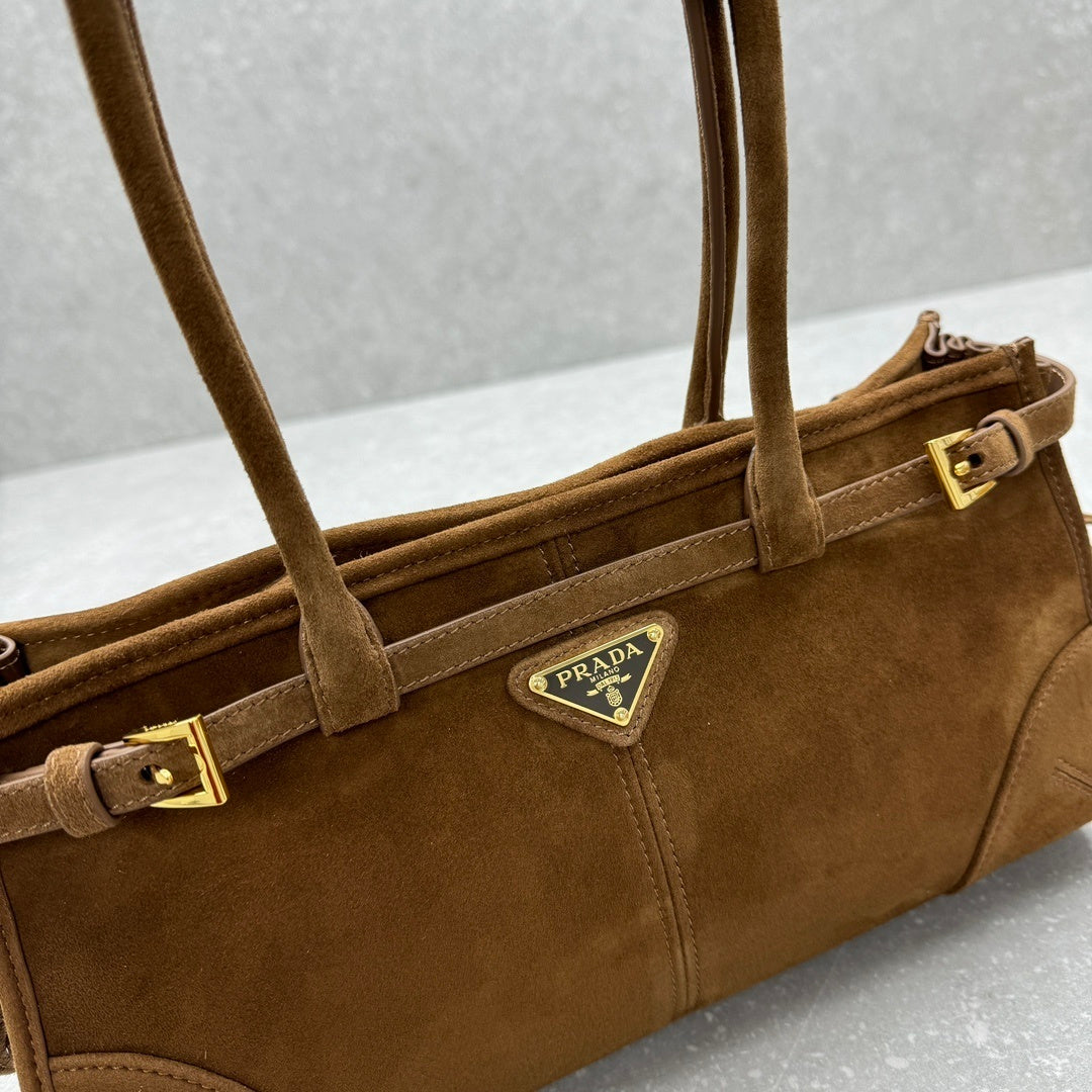 Prada Bonnie Medium Cacao Brown Suede Shoulder Bag