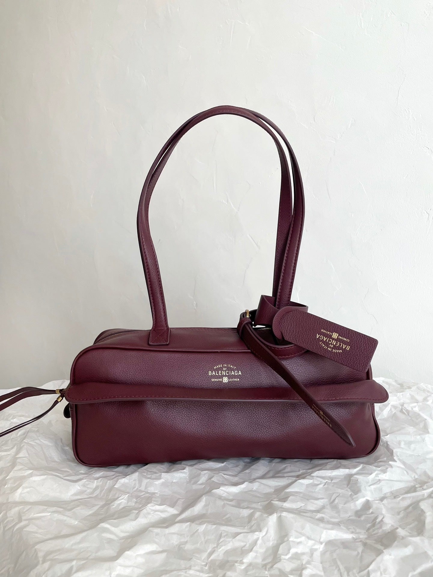 Balenciaga Carrie Small Burgundy Textured Leather Bag