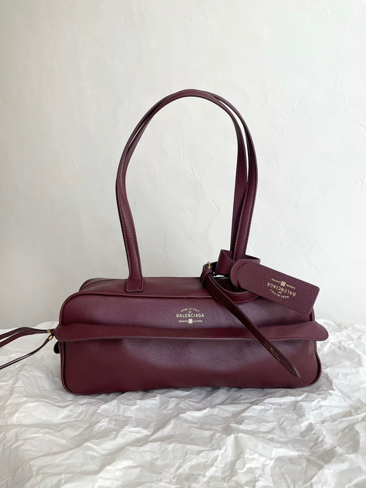 Balenciaga Carrie Small Burgundy Textured Leather Bag