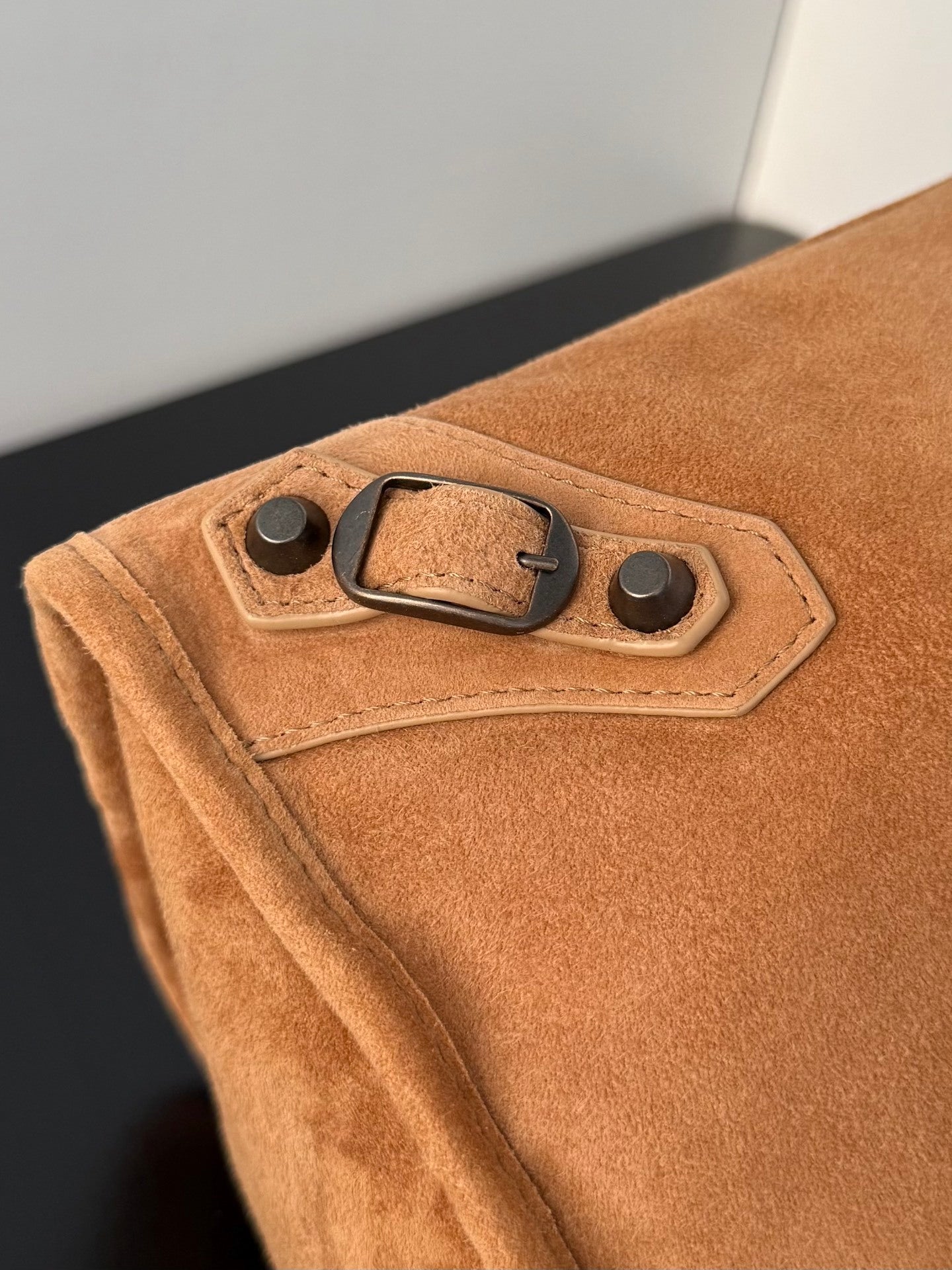 Balenciaga Le City Camel Suede Studded Bag