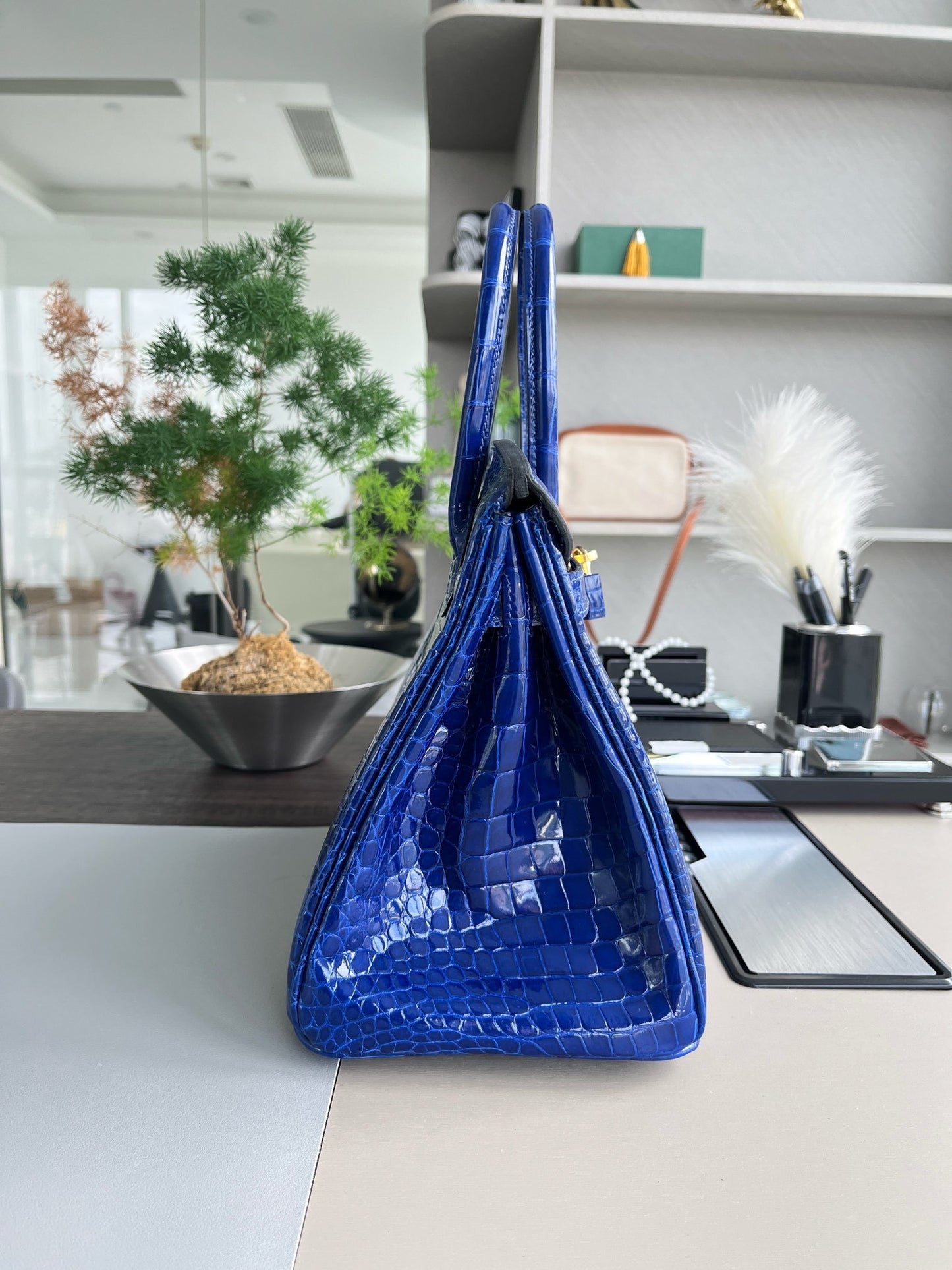 Hermès Birkin 35 Shiny Royal Blue Porosus Crocodile