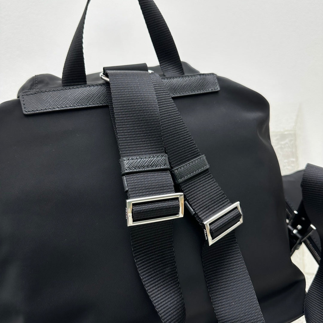 Prada Black Re-Nylon and Saffiano Leather Backpack with Detachable Pouch