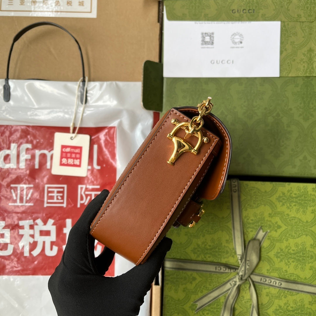 Gucci Horsebit 1955 Mini Shoulder Bag in Beige & Brown GG Supreme Canvas