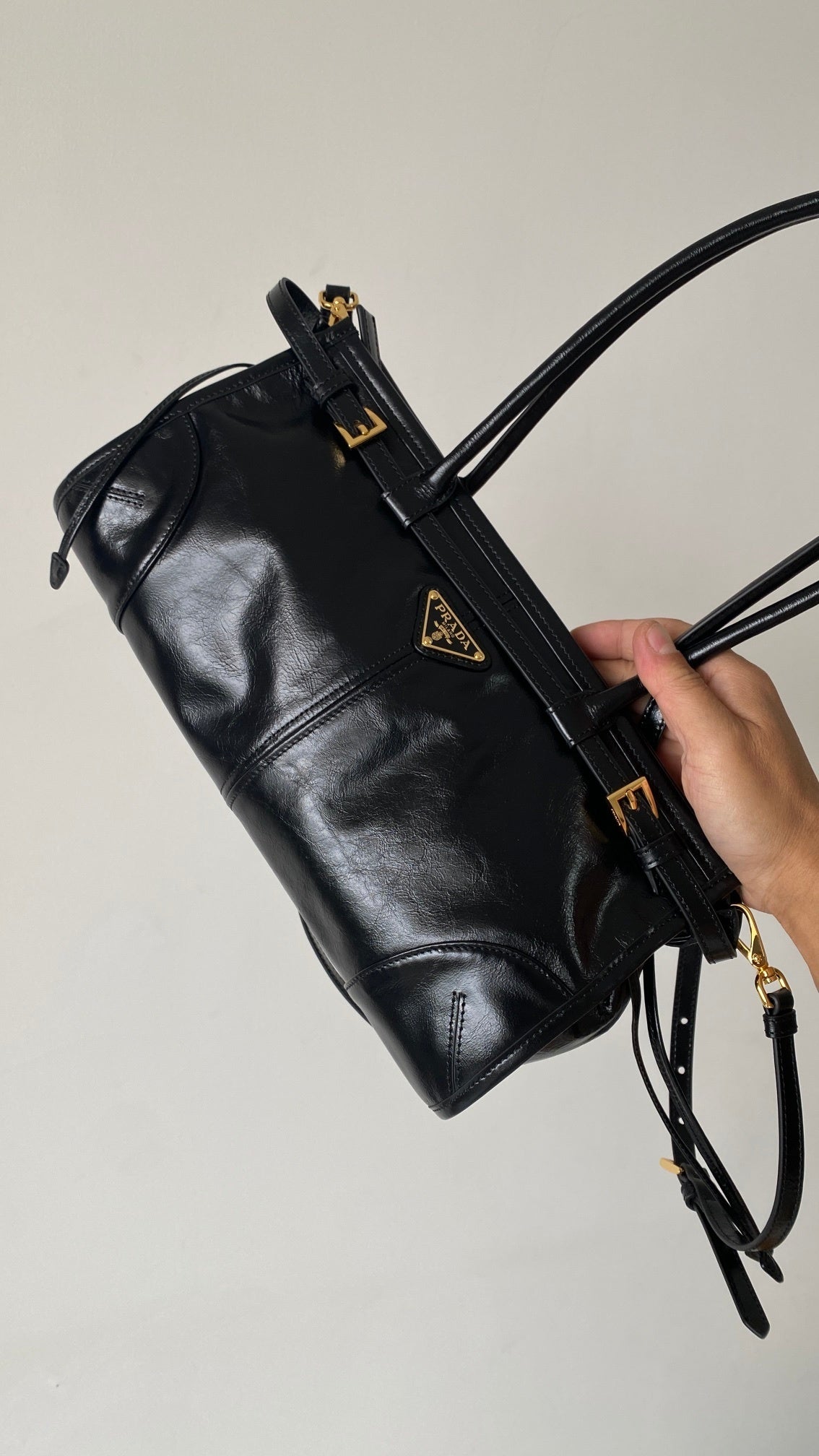Prada Bonnie Medium Black Leather Top-Handle Bag