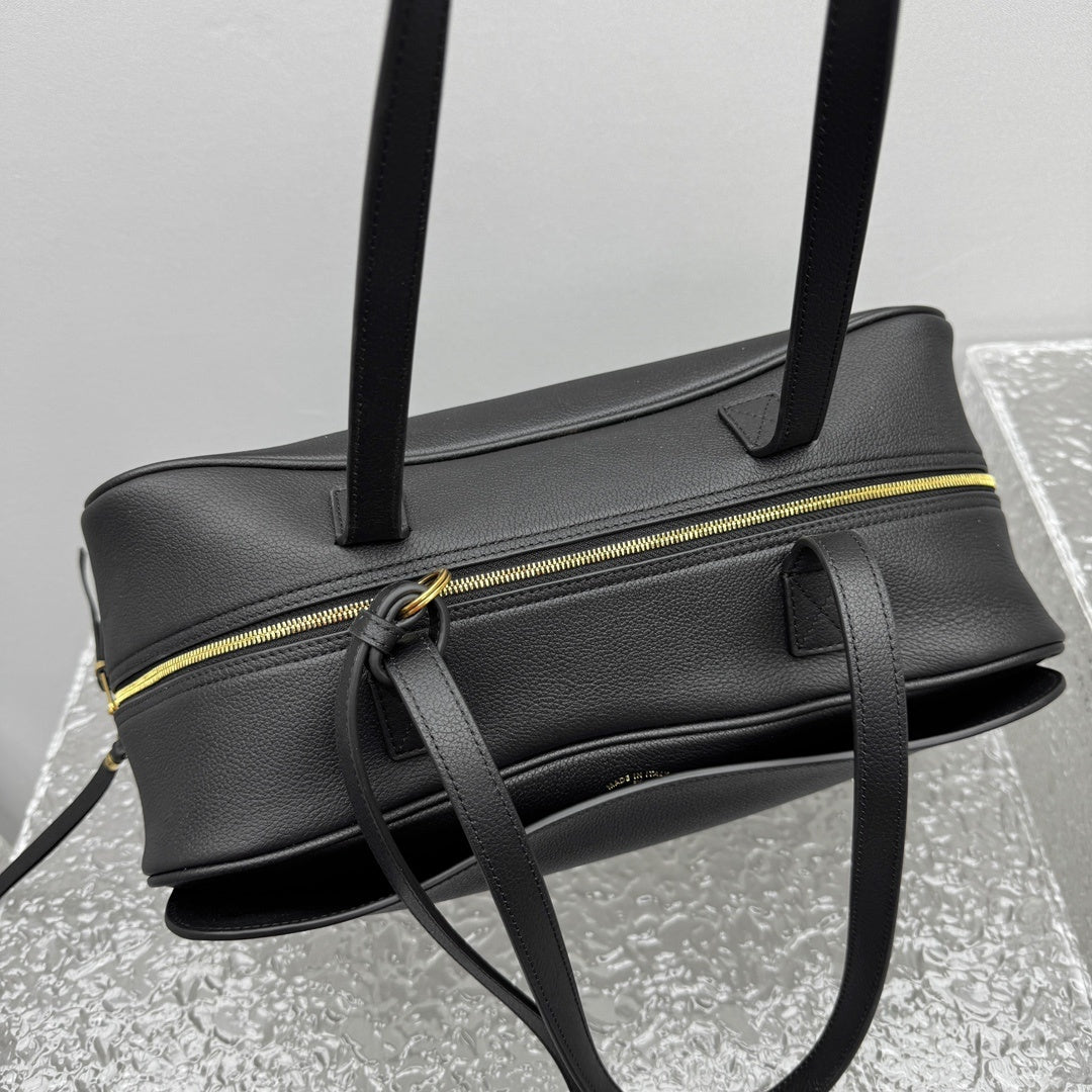 Balenciaga Carrie Medium Black Leather Bowling Bag