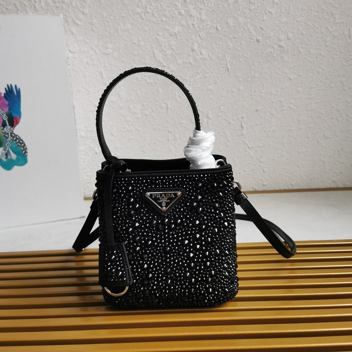 Prada Satin Crystal Small Panier Bucket Bag – Crystal Embellished