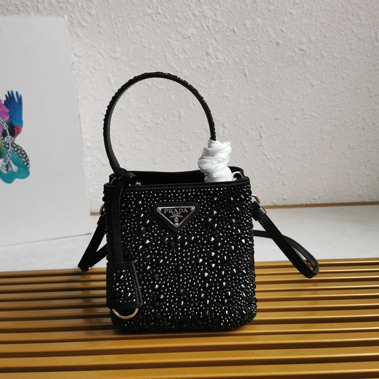 Prada Satin Crystal Small Panier Bucket Bag – Crystal Embellished