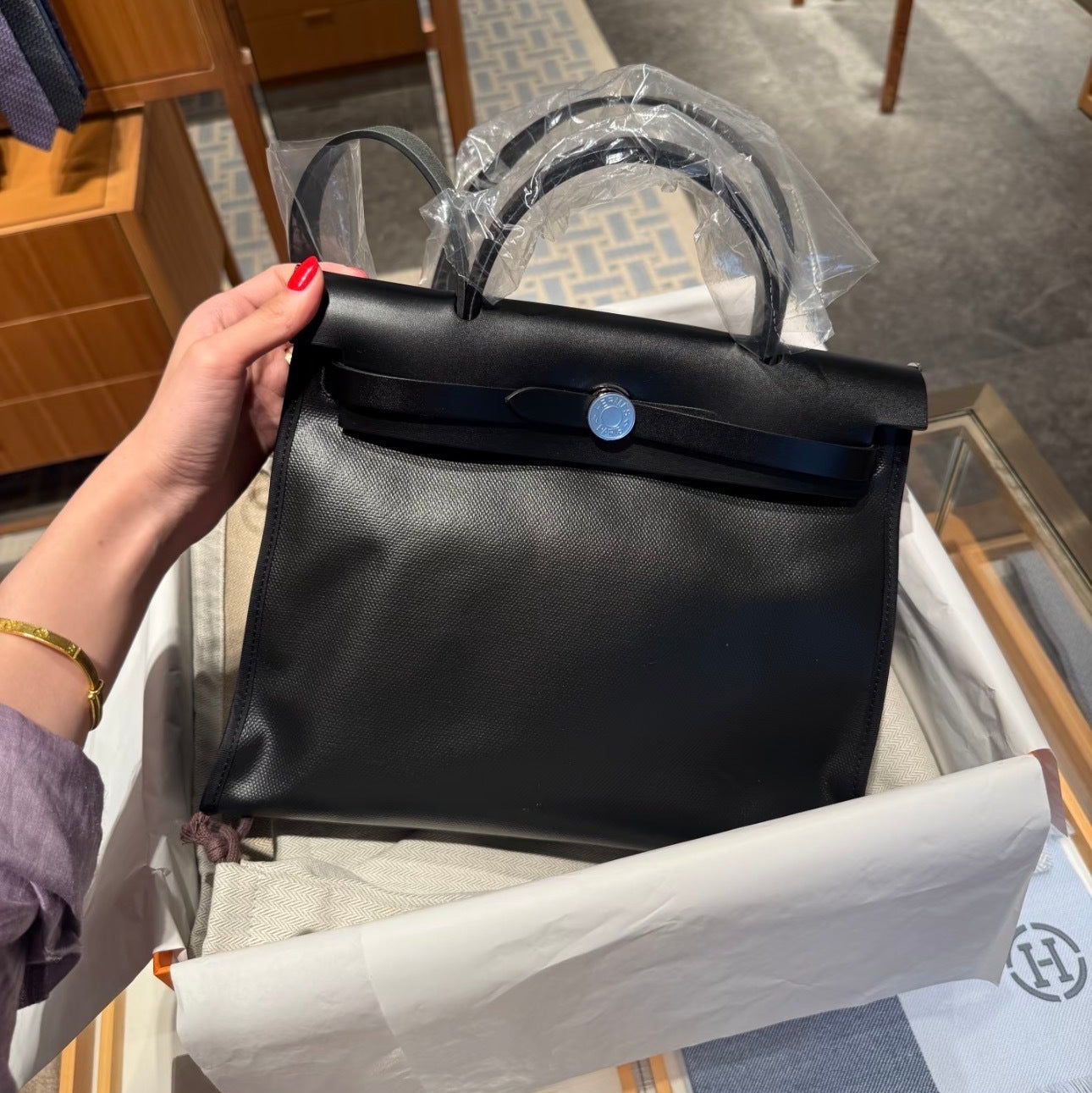 Hermès Herbag Zip 31 Black Toile Canvas Bag