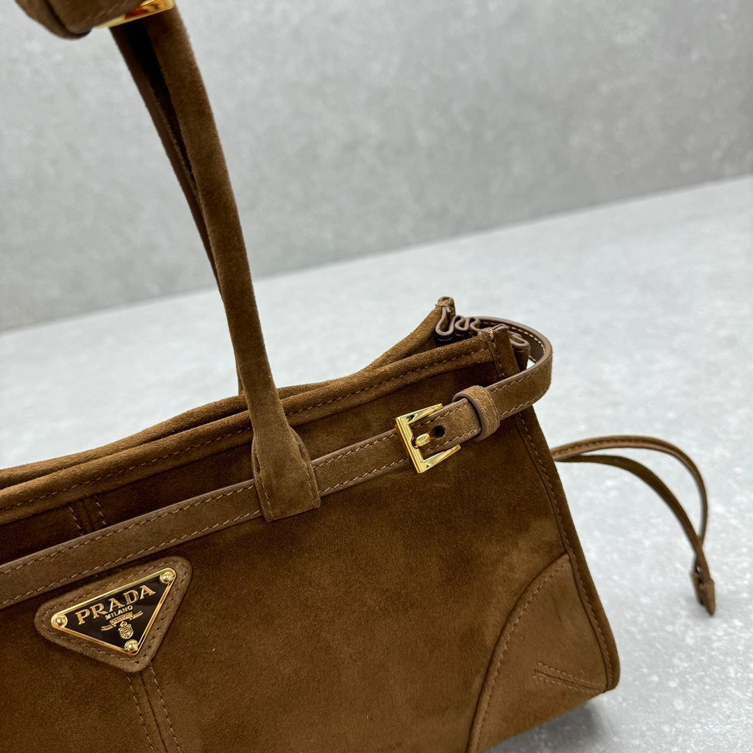 Prada Bonnie Medium Cacao Brown Suede Shoulder Bag