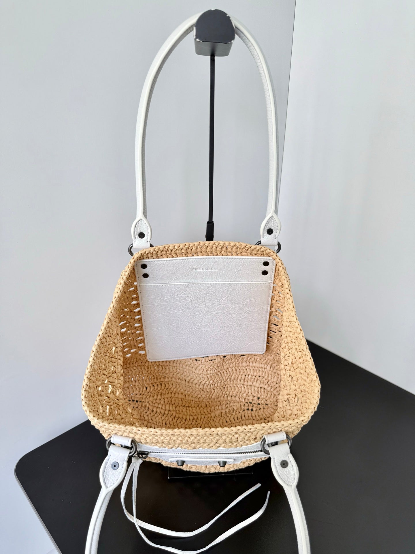 Balenciaga Le City Basket Small Raffia & Leather Bag