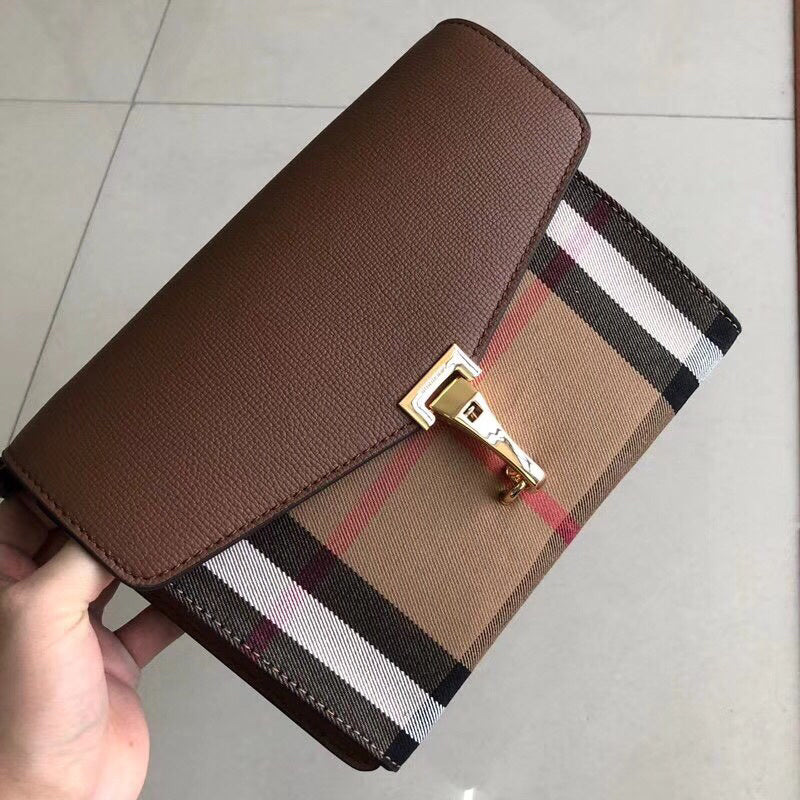 Burberry House Check Macken Brown Leather Crossbody Bag