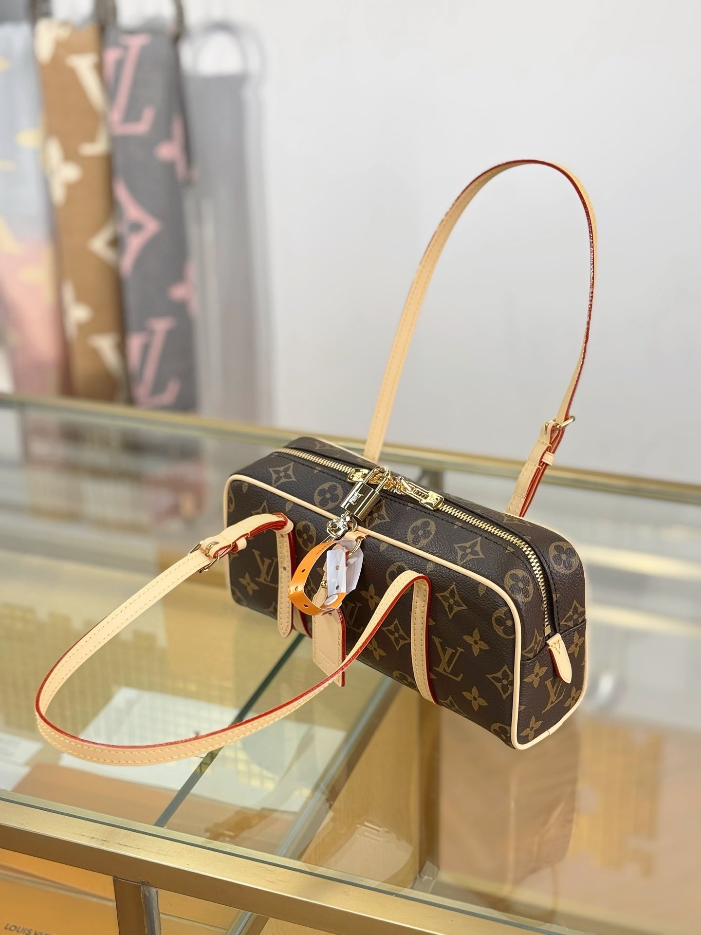 Louis Vuitton Hang On Handbag – Classic Monogram Canvas with Natural Cowhide Leather Trim