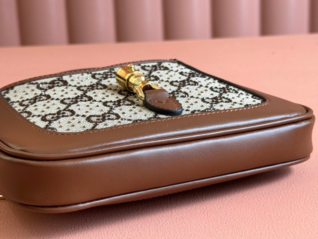 Gucci Jackie 1961 Mini Shoulder Bag in Camel & Ebony GG Canvas