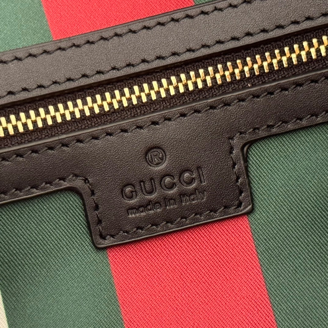 Gucci GG Emblem Medium Shoulder Bag in Beige & Dark Brown Fabric with Leather Trim