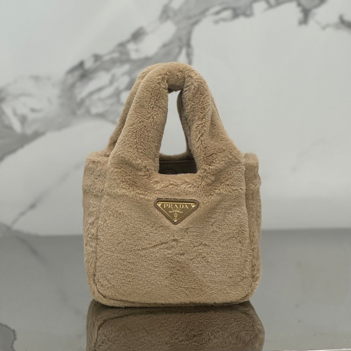 Prada Shearling Mini Handbag – Beige
